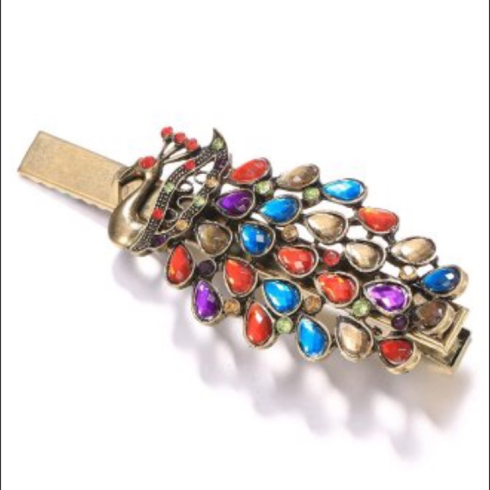 Vintage Style Rhinestone Peacock Hair Clip